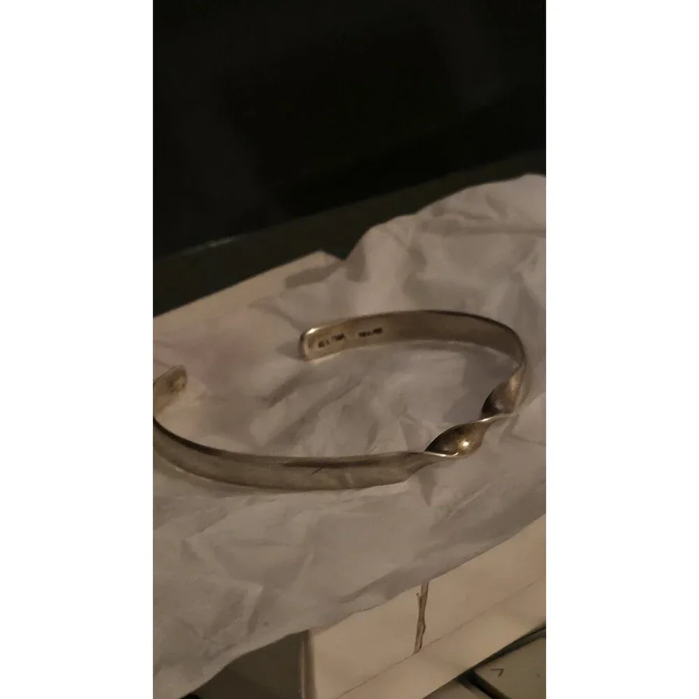 Vintage 925 Sterling Silver Twisted Open Cuff Bangle Bracelet, Silver, Signed